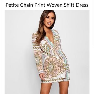 Long sleeve printed gathered waist dress